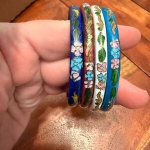 Vintage high quality cloisonné bangle Pink Flower Design bracelet Set Of 4